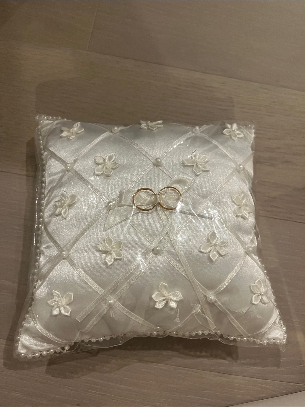 Ivory Satin Ring Bearer Pillow with Gold Rings